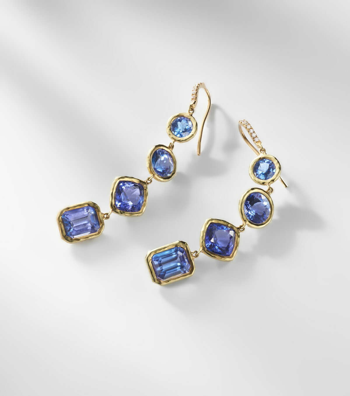 Octavia Elizabeth Cascade 18kt gold drop earrings with diamonds and tanzanite