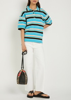 Rabanne Striped Logo-embroidered Cotton-blend Polo Shirt Blue