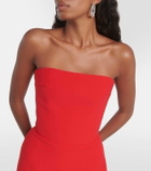 Rasario Feather-trimmed strapless crêpe midi dress