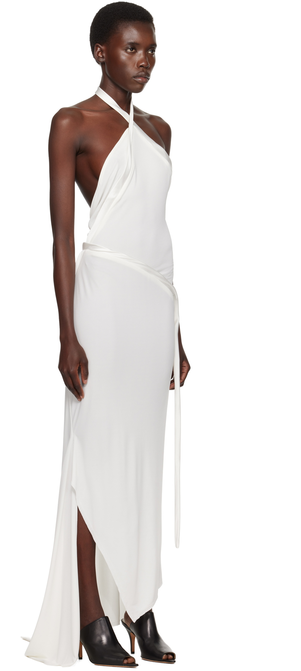 AARON ESH White Asymmetric Halter Maxi Dress