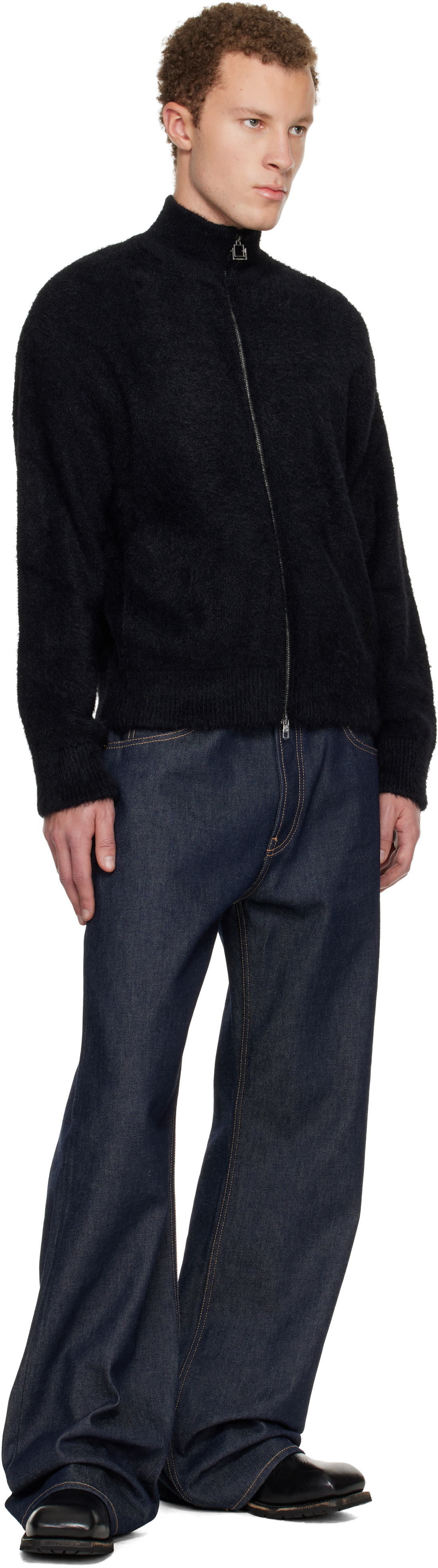 WOOYOUNGMI Black Hairy Zip-up Sweater