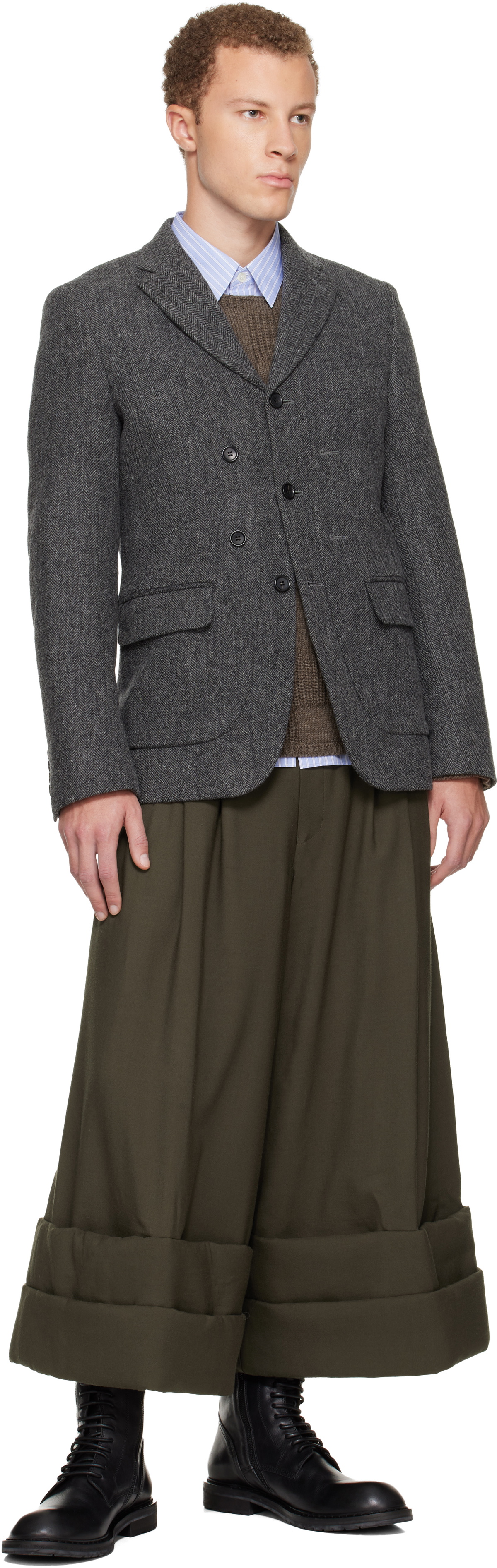 Comme des Garçons Homme Deux Gray Tweed Herringbone Blazer