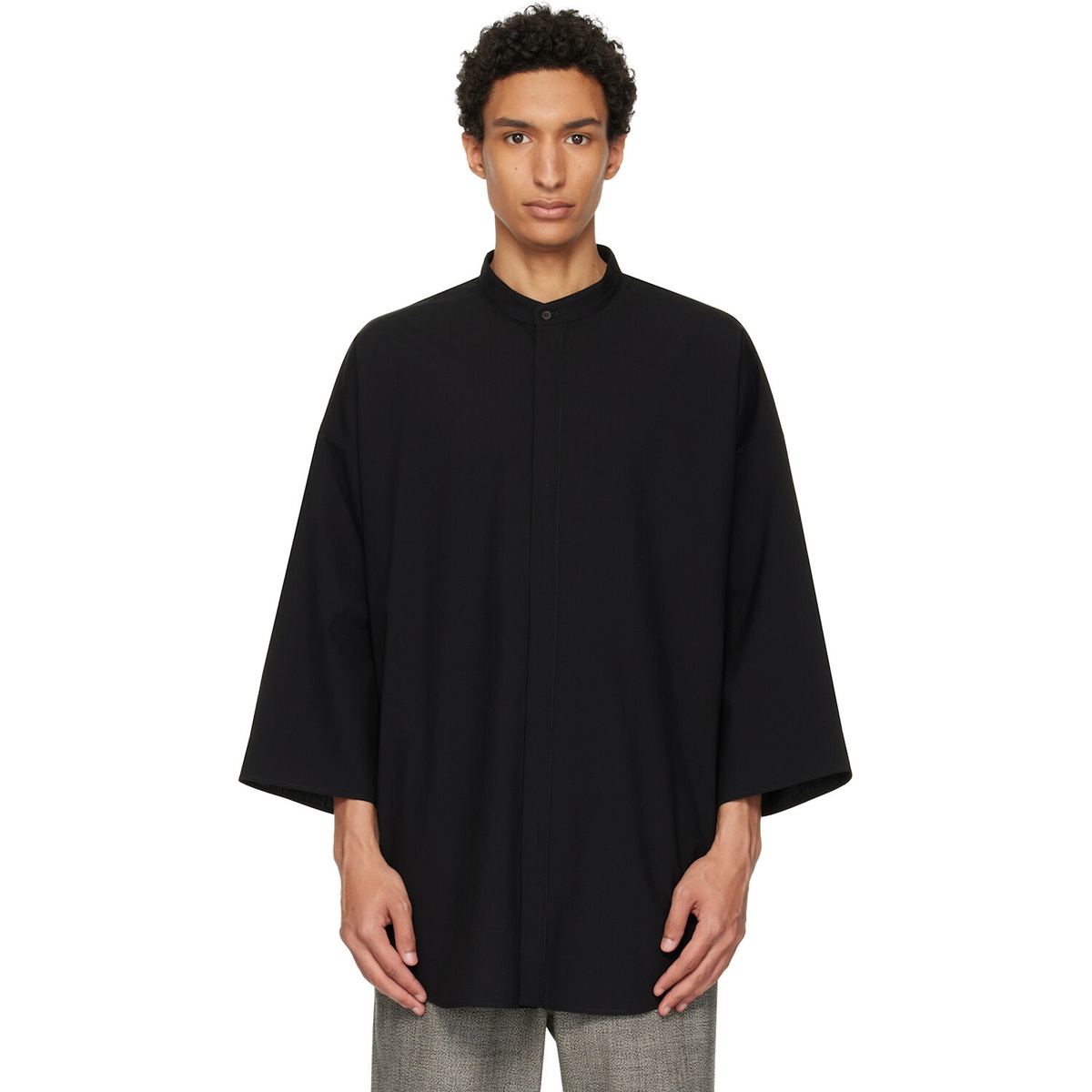 Fear of God Black Cotton Wool Oxford Relaxed Short Sleeve Shirt