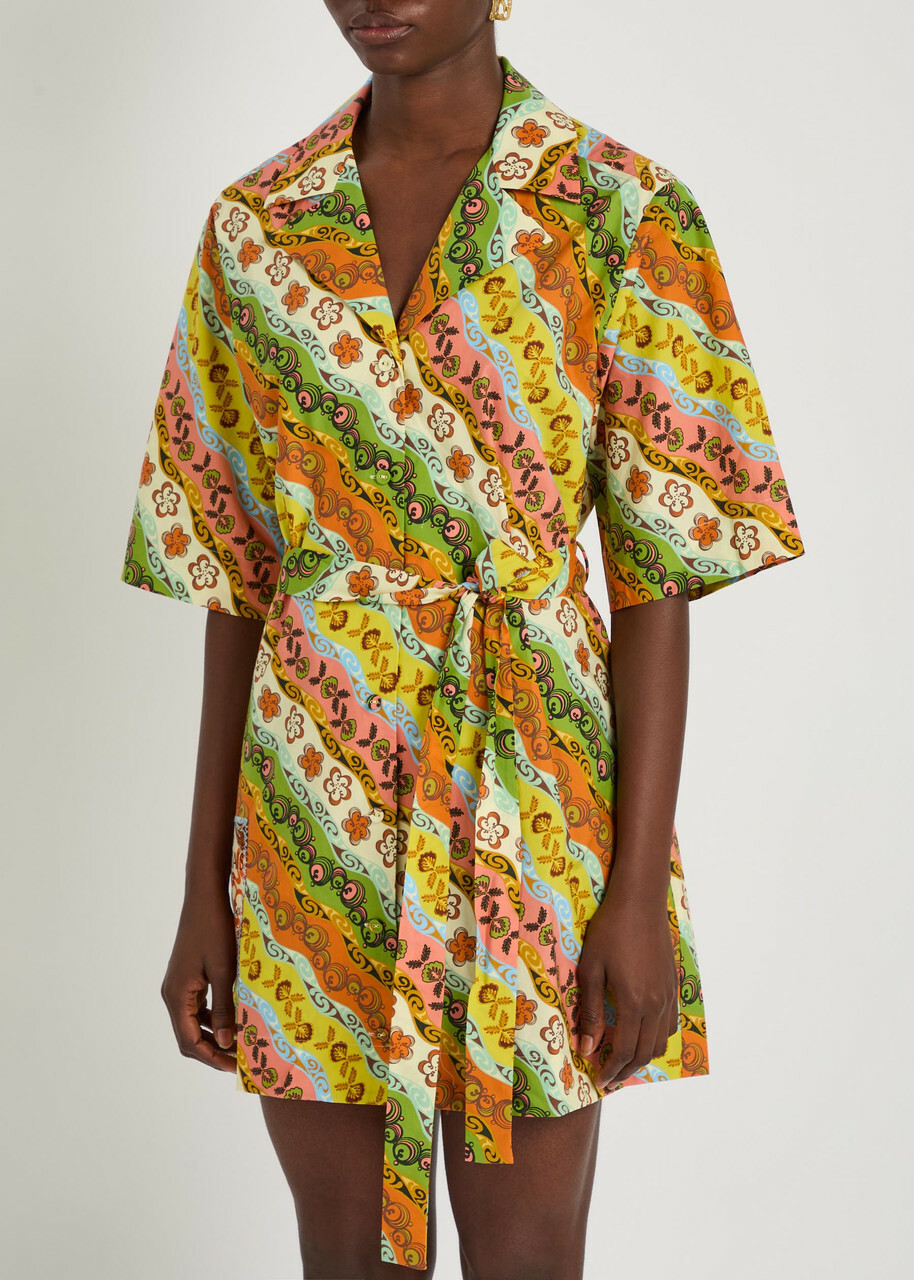 Alemais Janine Printed Belted Cotton Mini Shirt Dress Multicoloured