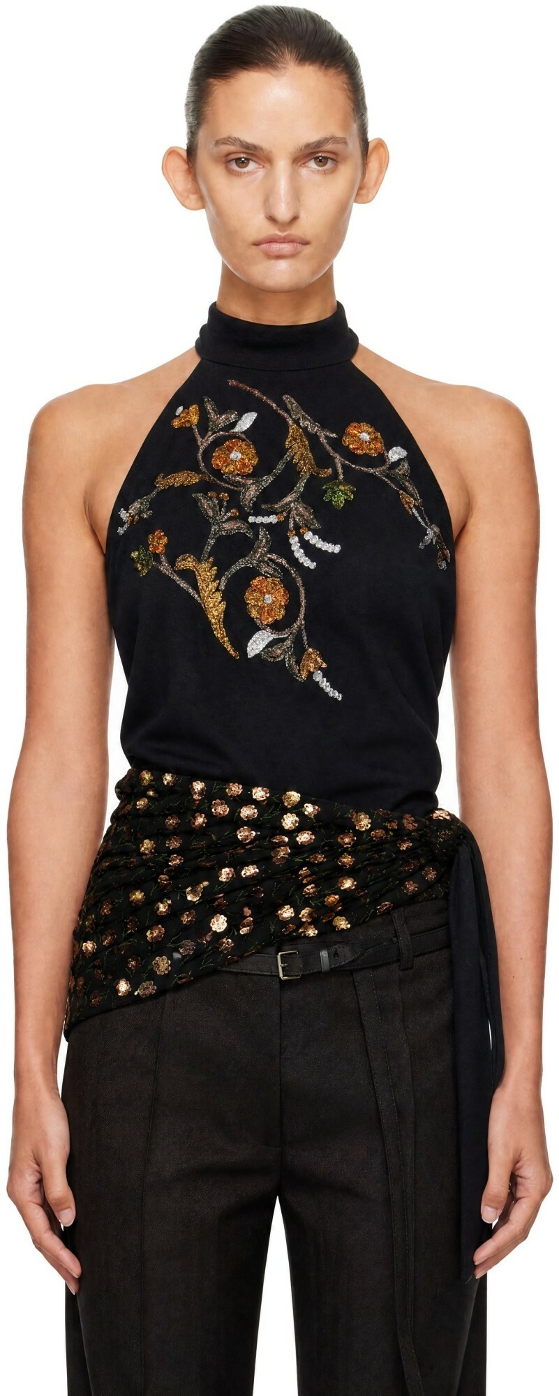 Dries Van Noten Black Sequinned Wrap Halter Blouse