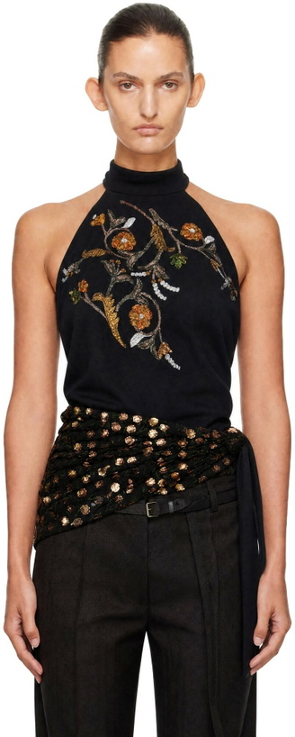 Photo: Dries Van Noten Black Sequinned Wrap Halter Blouse