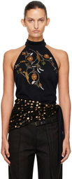 Dries Van Noten Black Sequinned Wrap Halter Blouse