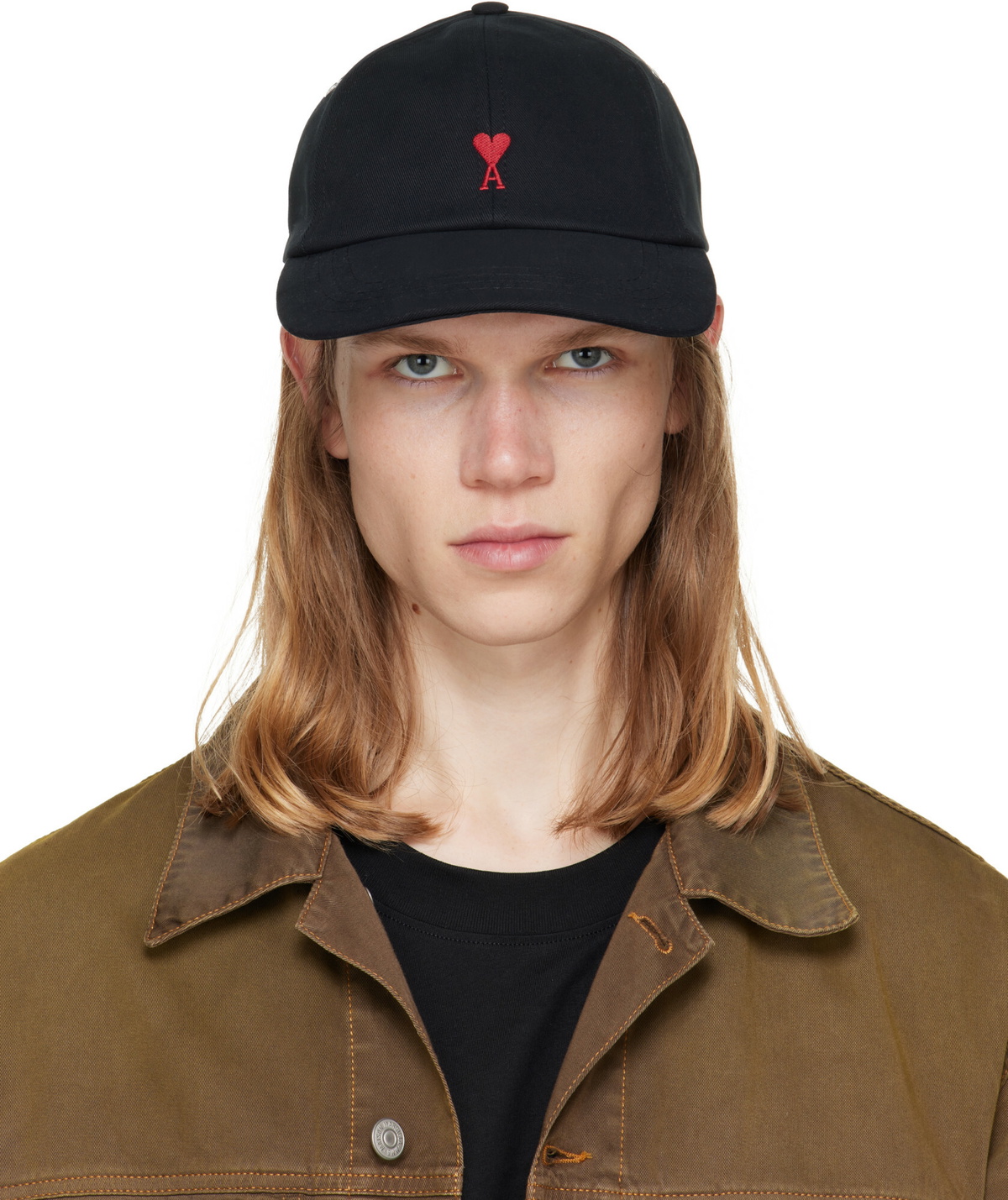 AMI Paris Black Red Ami De Coeur Embroidery Cap