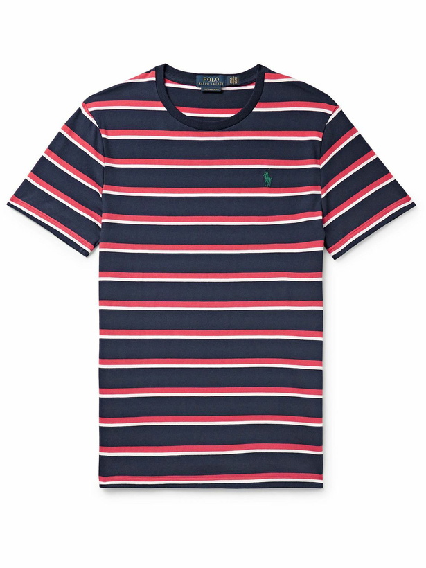 Photo: Polo Ralph Lauren - Slim-Fit Logo-Embroidered Striped Cotton-Jersey T-Shirt - Blue