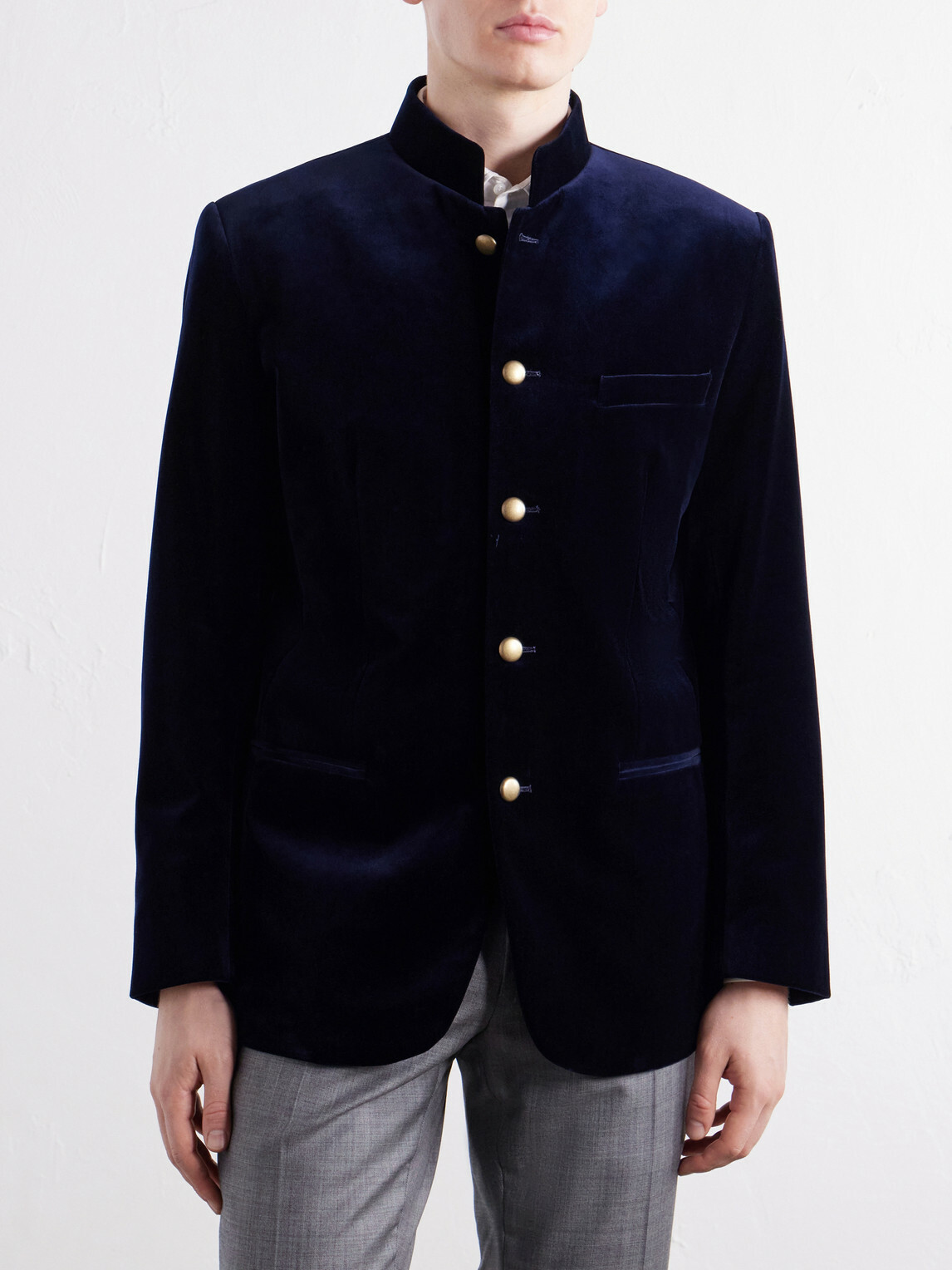 Favourbrook - Nehru Cotton-Velvet Blazer - Blue
