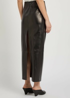 Khaite Lyle Leather Midi Pencil Skirt Black