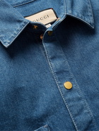 GUCCI - Horsebit Webbing-Trimmed Denim Shirt - Blue