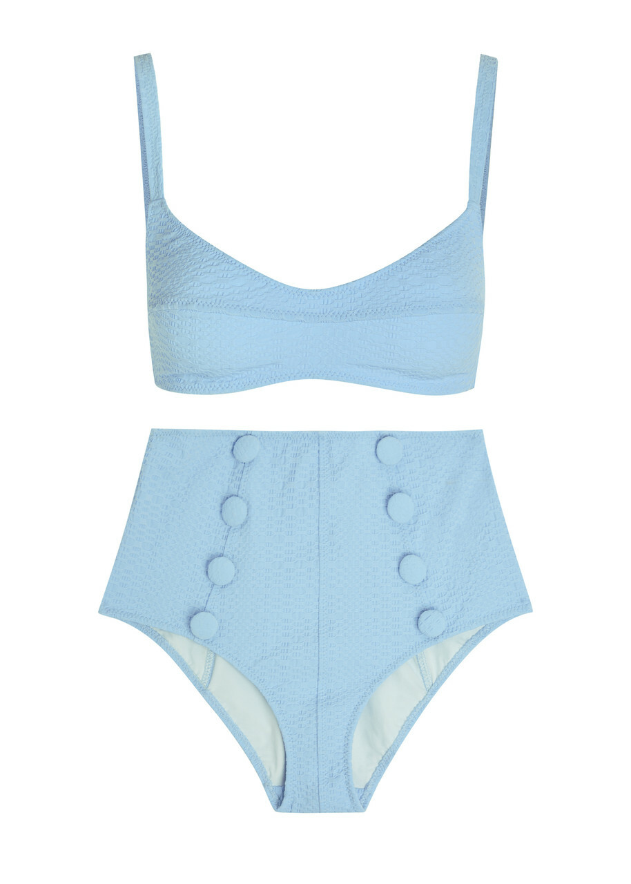 Lisa Marie Fernandez Textured Seersucker Bikini Blue