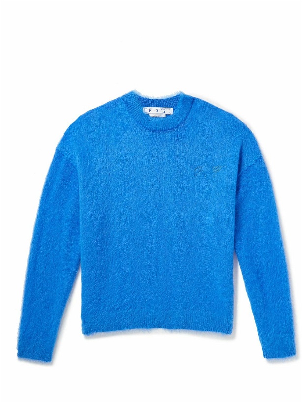 Photo: Off-White - Logo-Print Brushed Mohair-Blend Sweater - Blue