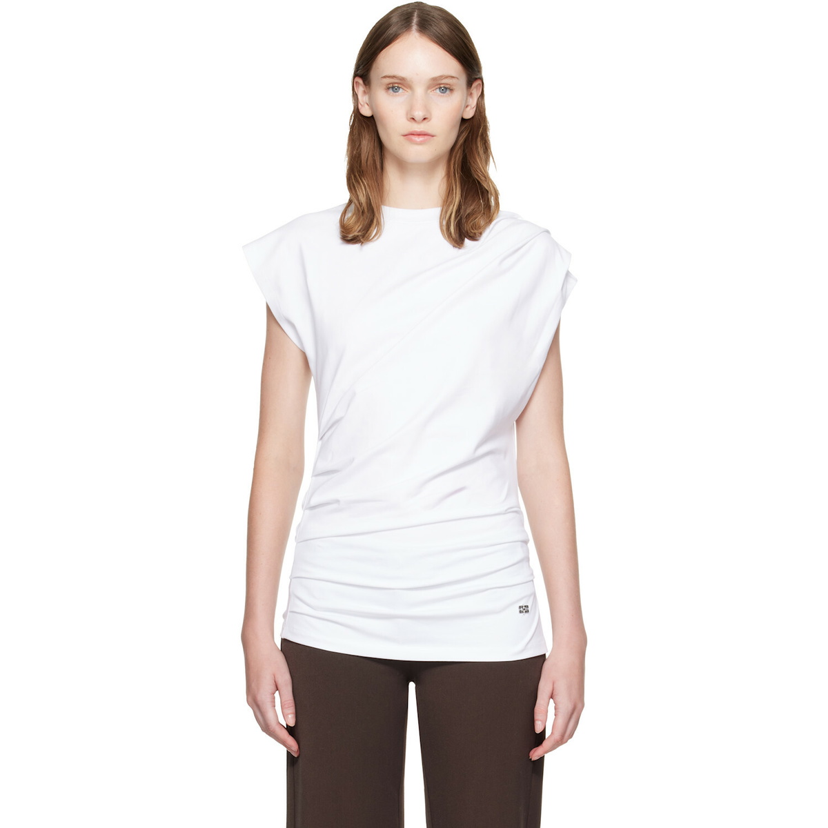 GANNI White Draped Jersey T-shirt