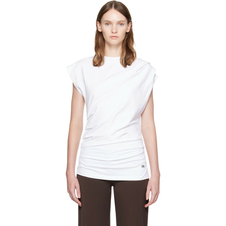 Photo: GANNI White Draped Jersey T-shirt