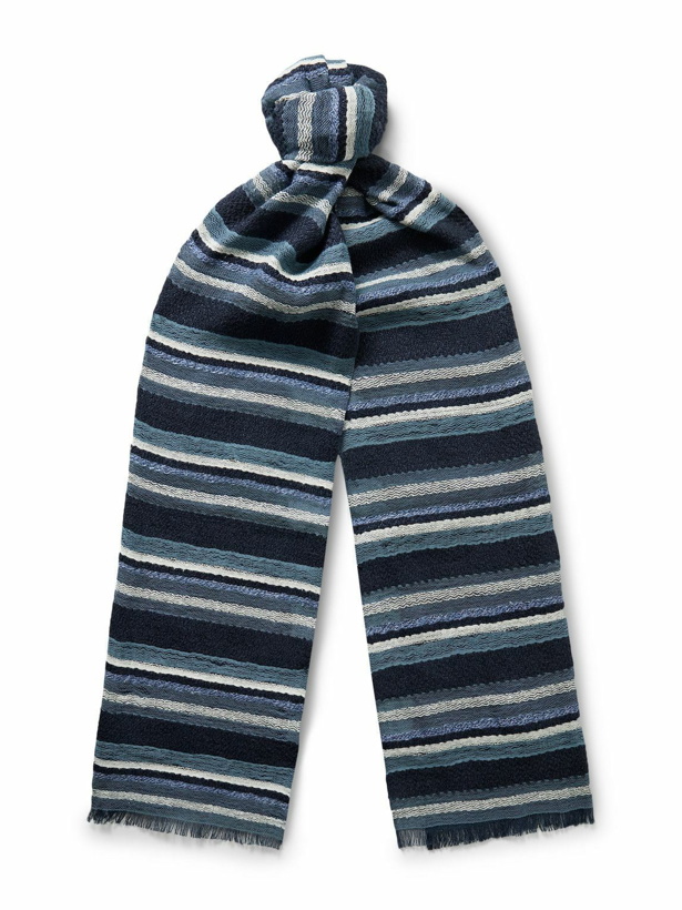 Photo: Loro Piana - Frayed Striped Linen and Cotton-Blend Scarf