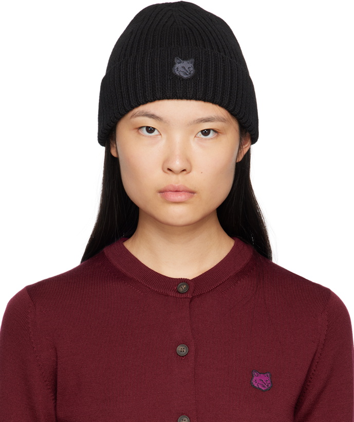 Photo: Maison Kitsuné Black Fox Head Patch Beanie