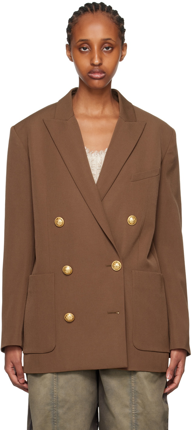 Balmain Brown Double-Breasted Blazer Balmain