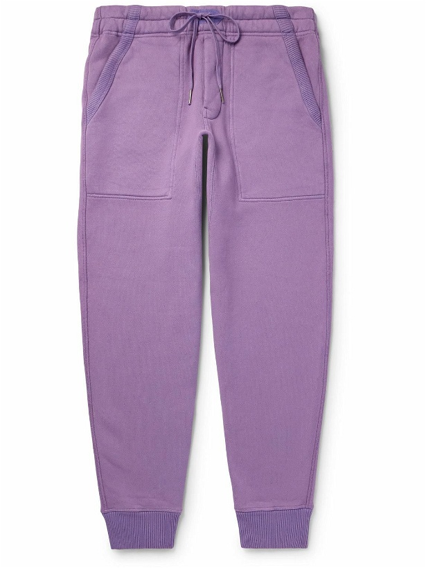 Photo: TOM FORD - Tapered Garment-Dyed Cotton-Jersey Sweatpants - Purple