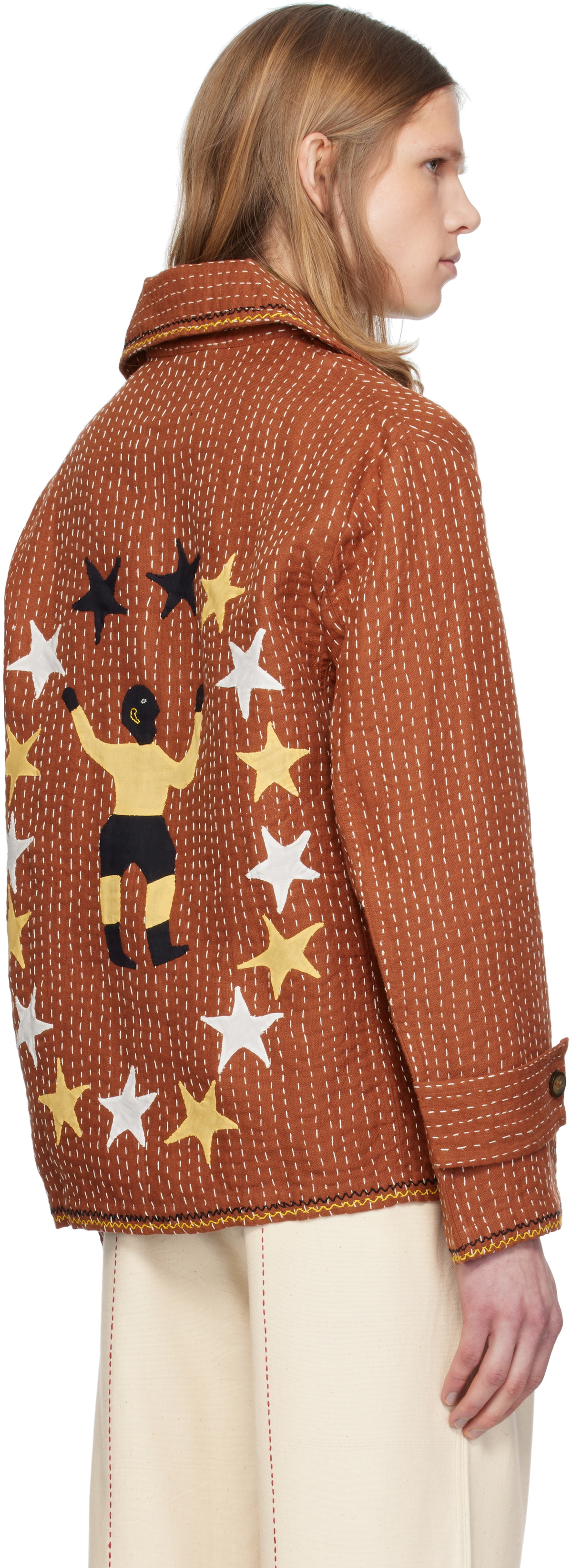 HARAGO Brown Kantha Applique Jacket