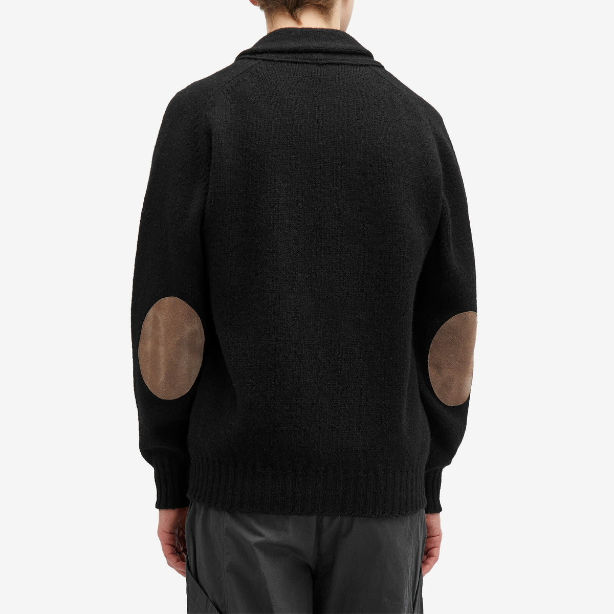 Jamieson's of Shetland Men's Elbow Patch Shawl Collar Cardigan in Black