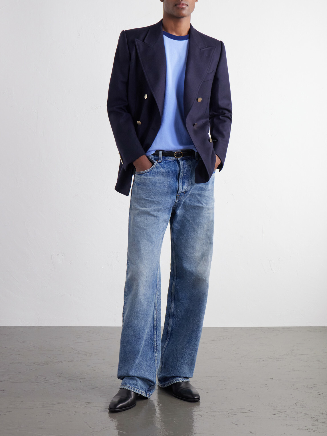 Husbands - Distressed Cotton-Jersey T-Shirt - Blue