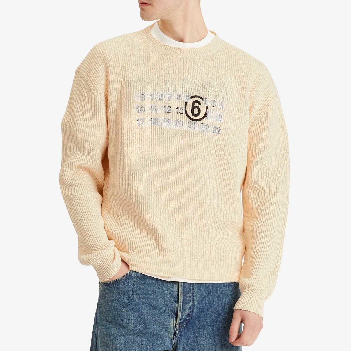 MM6 Maison Margiela Men's Logo Knit in Cream