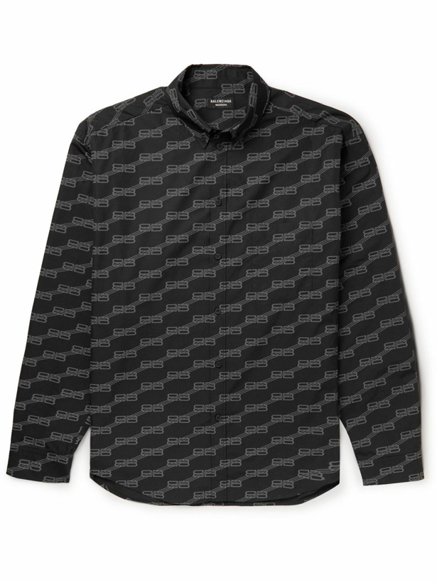 Photo: Balenciaga - Oversized Button-Down Collar Logo-Print Cotton-Poplin Shirt - Black