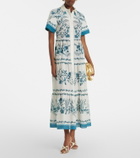 Erdem Floral cotton and linen tiered shirt dress