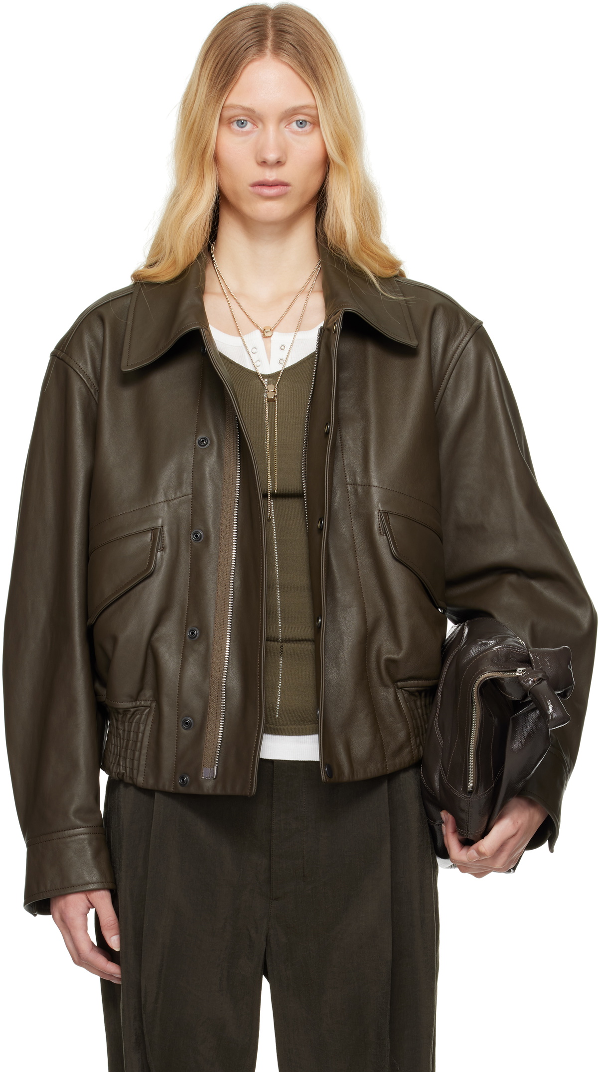 LEMAIRE Brown Soft Nappa Leather Jacket Lemaire
