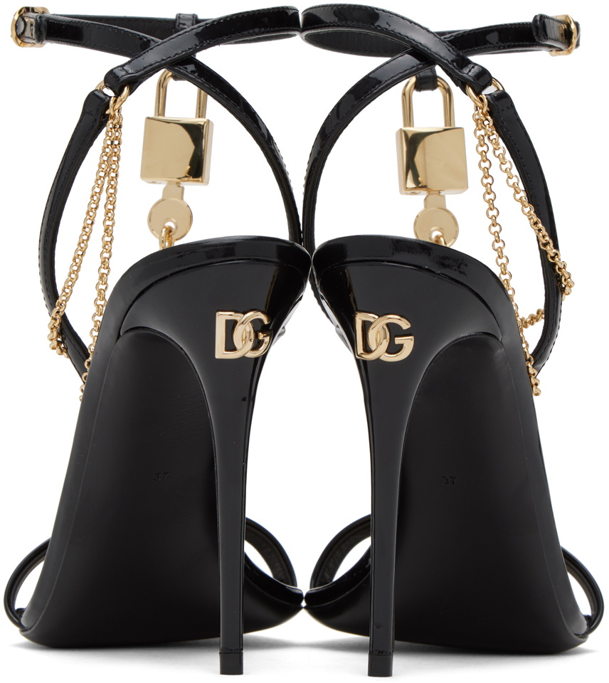 Dolce & Gabbana Black & Gold Padlock Heeled Sandals