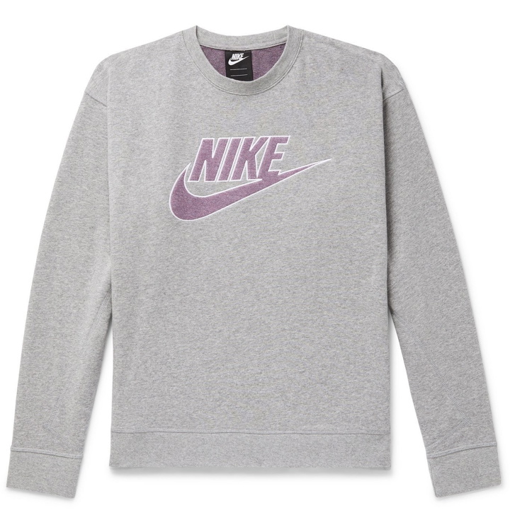 Photo: Nike - Logo-Appliquéd Mélange Loopback Cotton-Blend Jersey Sweatshirt - Gray