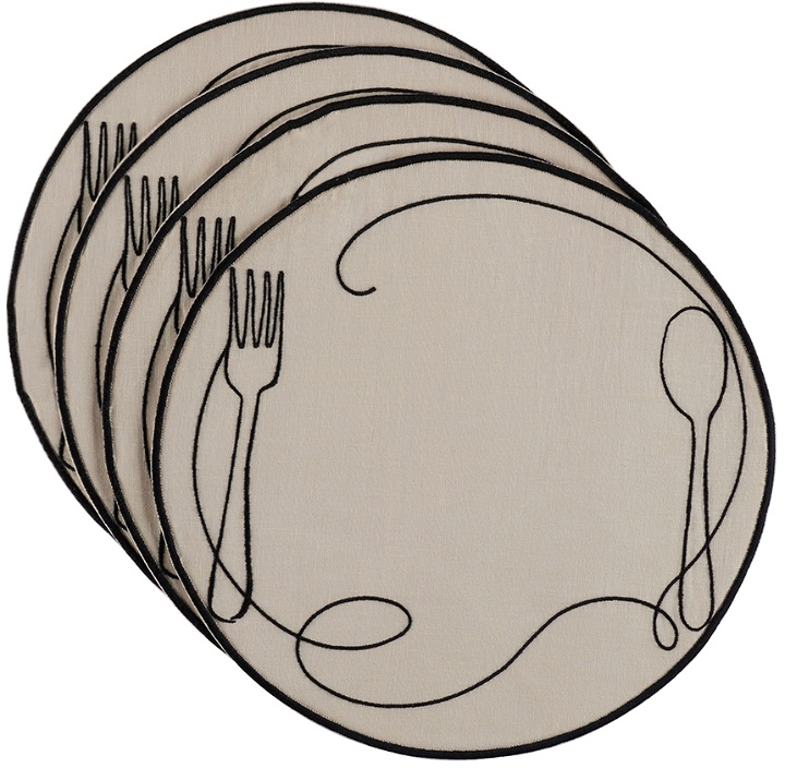 Photo: Misette Off-White Line Drawing Embroidered Linen Placemat Set