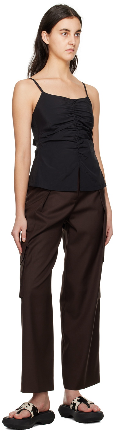 Black Sequin Asymmetrical Ruched Camisole