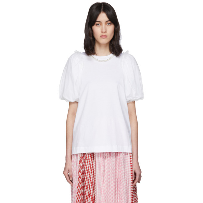 Simone Rocha White Inverted Puff Sleeve Pearl T-Shirt Simone
