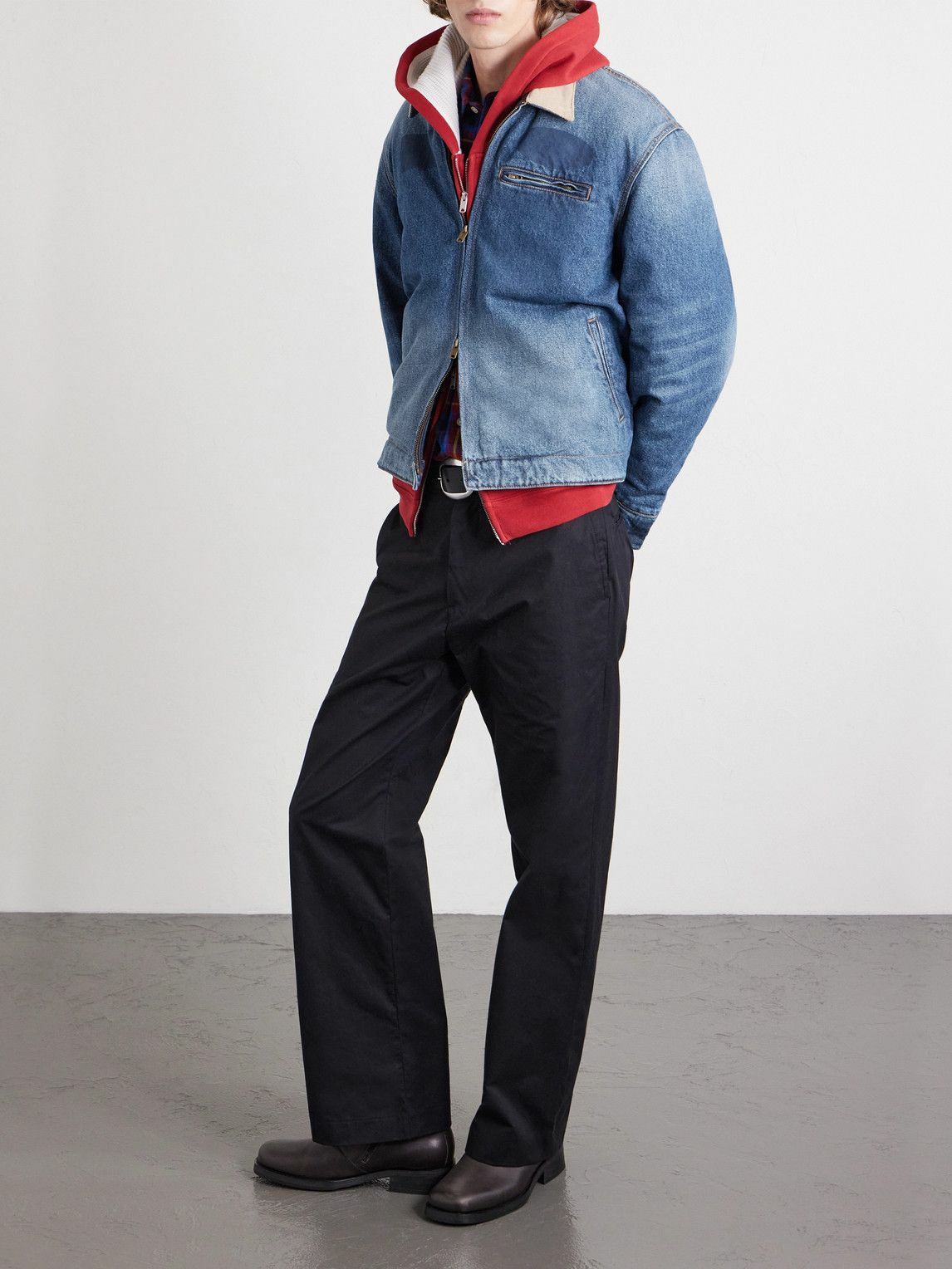 Cherry Los Angeles - Sun Faded Corduroy-Trimmed Denim Jacket - Blue