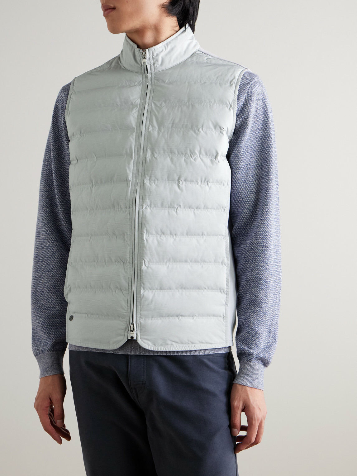 Peter Millar - Winsome Hybrid Quilted Striped Shell and Piqué Gilet - Gray