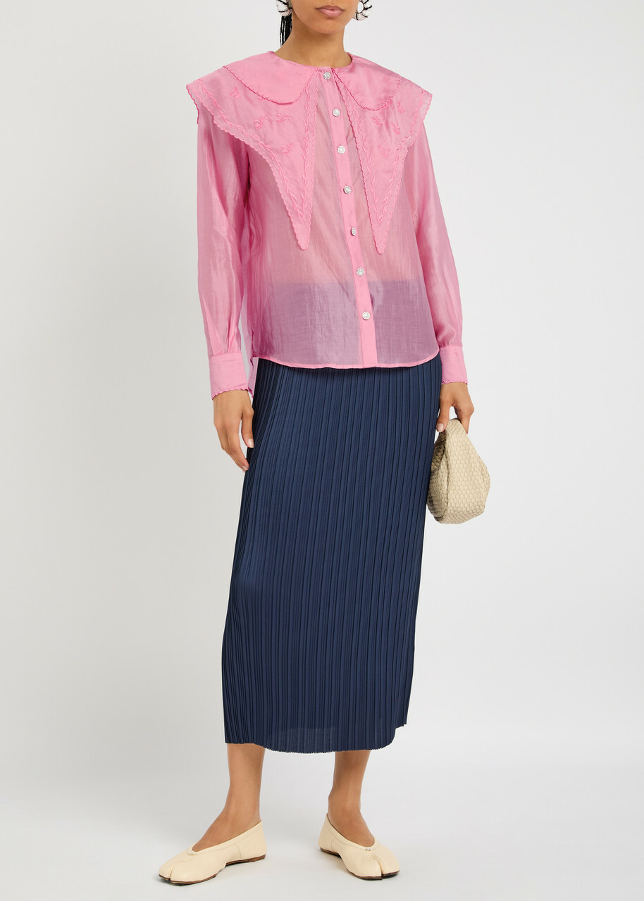 Sister Jane Coracle Embroidered Lyocell-blend Blouse Pink