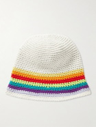 Loewe - Paula's Ibiza Logo-Appliquéd Striped Crocheted Cotton Hat - White