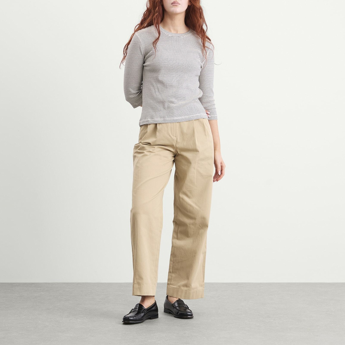 DUNST Women's Wide Chino Trousers in Beige