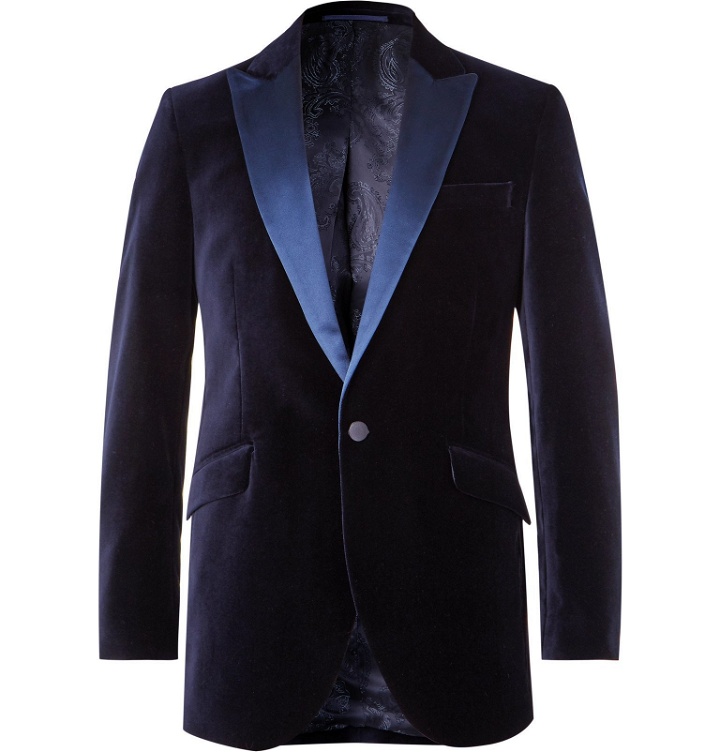 Photo: Favourbrook - Brown Slim-Fit Faille-Trimmed Cotton-Velvet Tuxedo Jacket - Blue