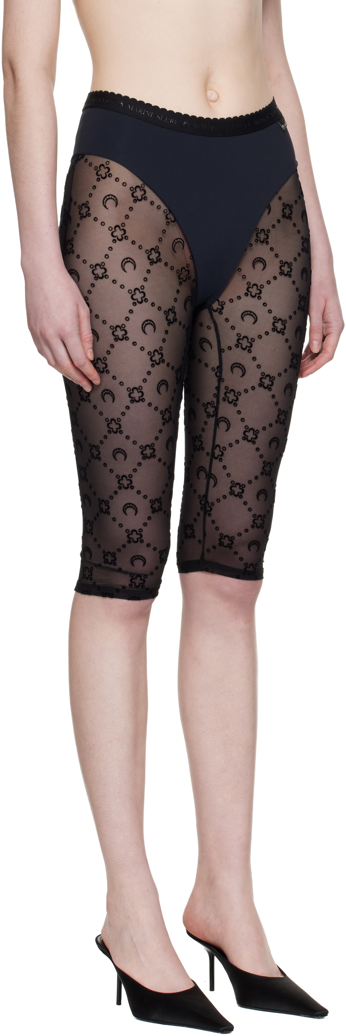 Marine Serre Black Moonogram Mesh Flock Capri Leggings