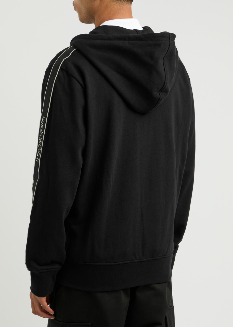 Alexander Mcqueen Taping Logo Hooded Cotton Sweatshirt Black