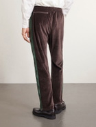 Needles - Bootcut Logo-Embroidered Striped Velour Track Pants - Brown