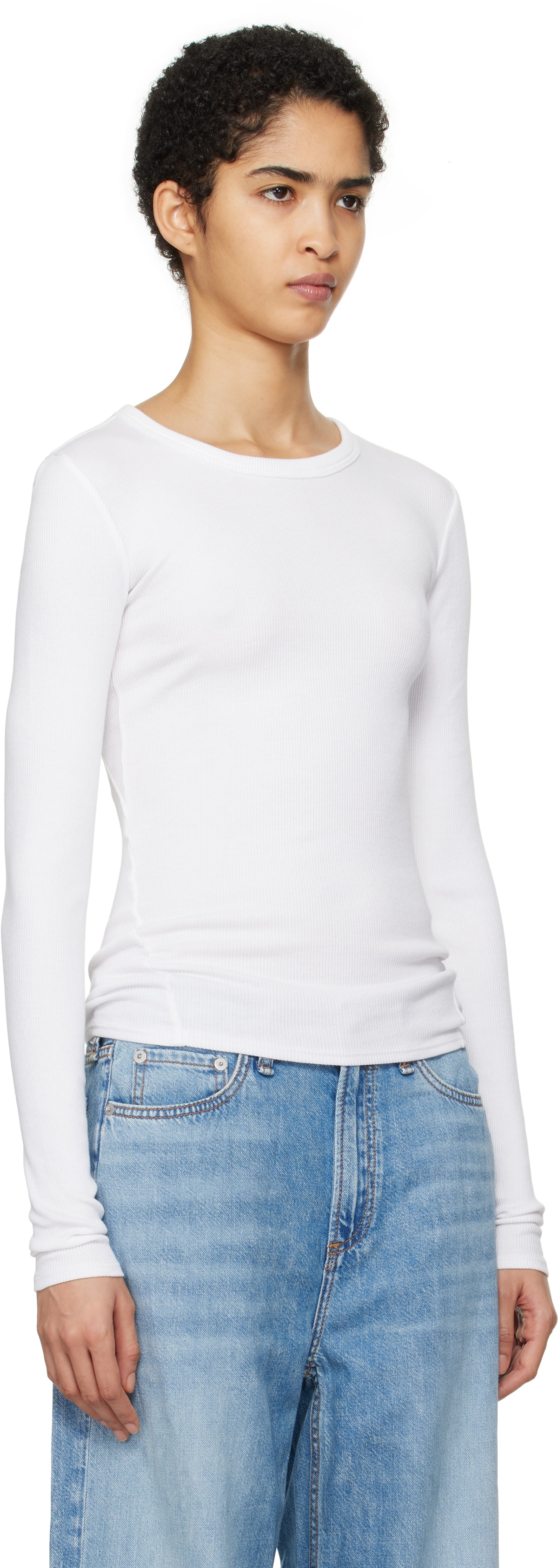 rag & bone White Essential Rib Long Sleeve T-shirt