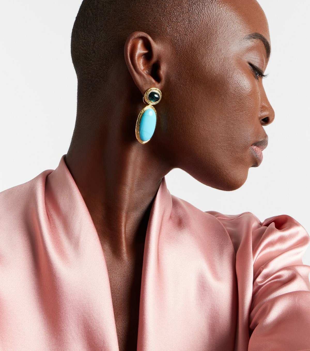 Octavia Elizabeth Bermuda Blue 18kt gold drop earrings with turquoise, tourmaline, and diamonds