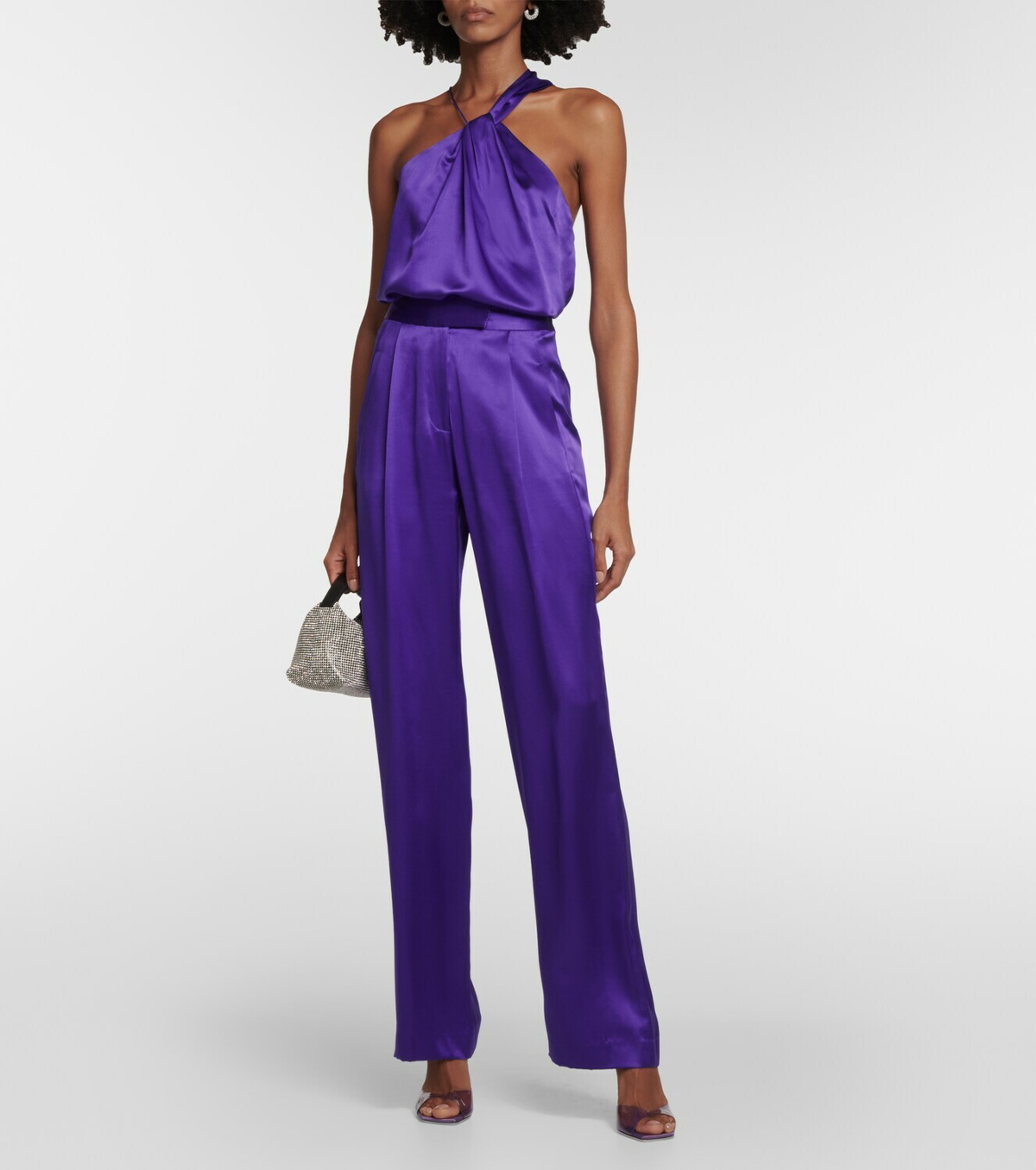 The Sei One-shoulder Silk Satin Midi Dress in Purple