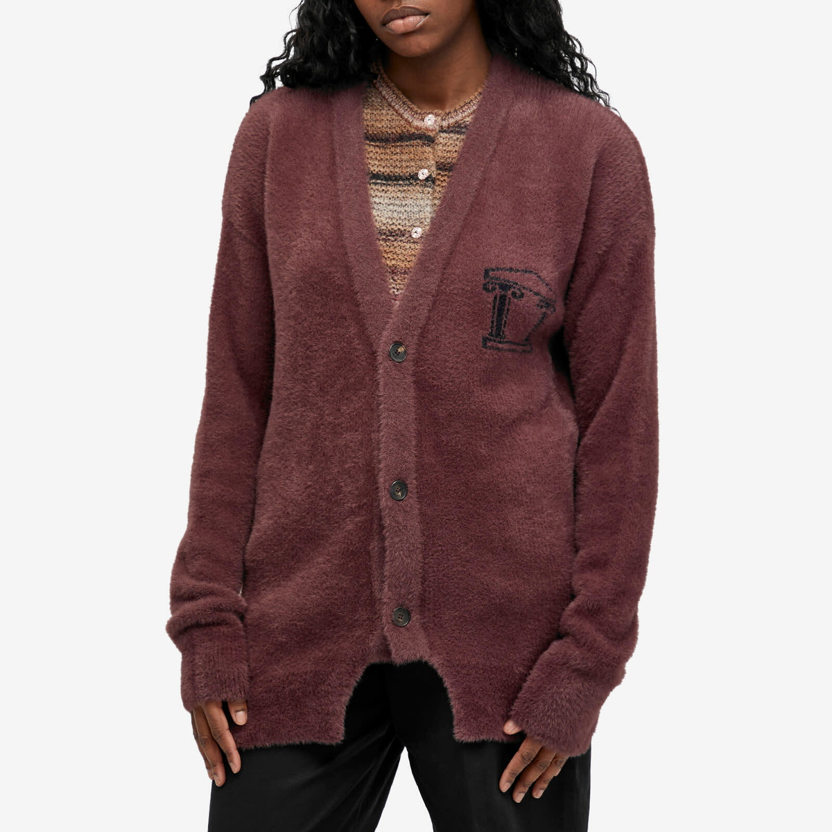 Aries Women's Oversized Chenille Knit Cardigan in Brown