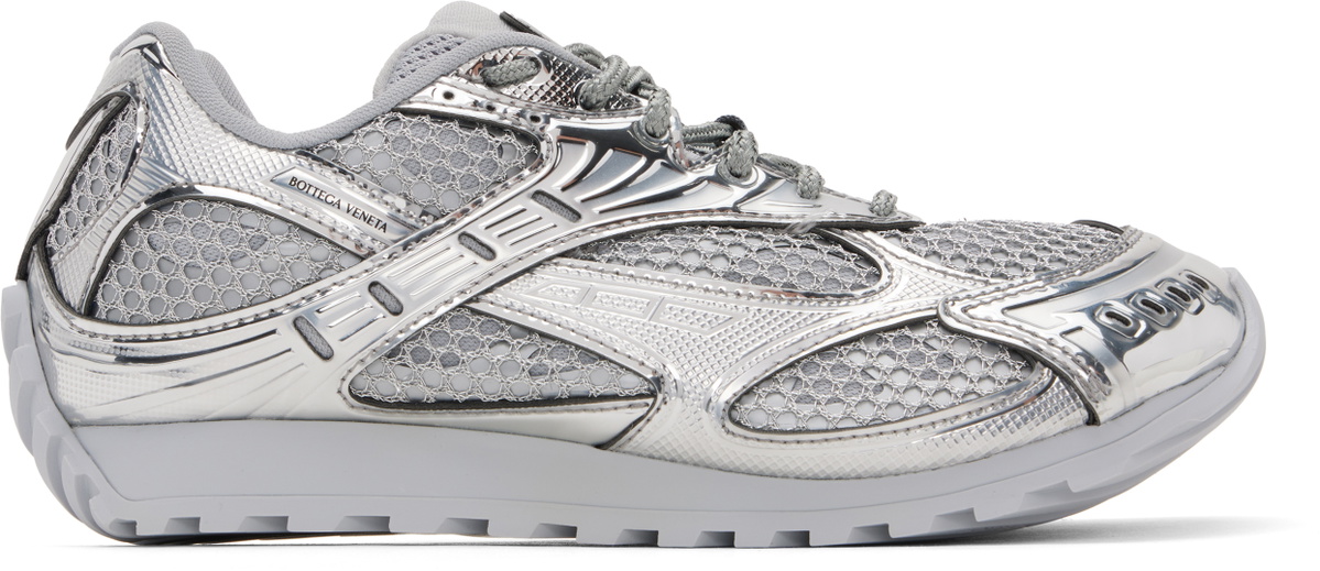 Bottega Veneta Silver Lightweight Sneakers BOTTEGA VENETA Orbit metallic rubber, mesh and fishnet  main image 3